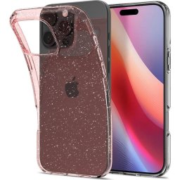 Husa Carcasa Liquid Crystal Glitter pentru iPhone 16 Pro, roz cu sclipici
