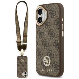 Husa Husa pentru iPhone 17 - Guess 4G Strass Logo with Big Strap Metal Button MagSafe (GUHMP17SP4G4DCSW) - Brown