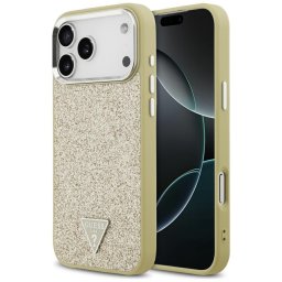 Husa Husa pentru iPhone 17 Pro Max - Guess Glitter Triangle Logo MagSafe (GUHMP17XPFGTSCMD) - Gold