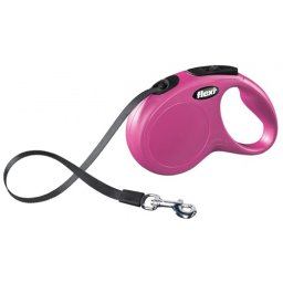 Lesa Flexi Classic, cu banda, marimea S, 5m/15kg, Roz