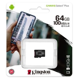Card microSD Kingston 64GB Class 10, 100MB/s pentru telefon si camera