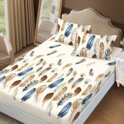Husa de pat finet cu elastic 160x200 + 2 fete perna, Pene colorate