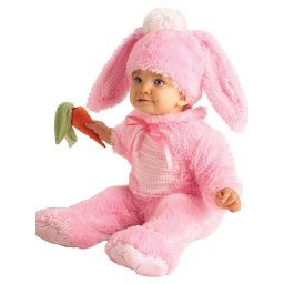 Costum carnaval iepuras roz pentru bebelusi, pufos, cu caciulita si morcov
