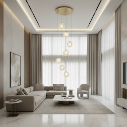 Candelabru din cristal MILLE auriu, 60 cm, suspendat pentru living inalt
