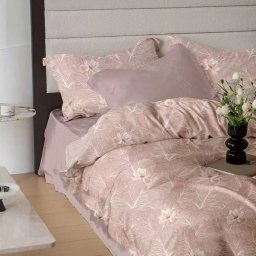 Lenjerie de pat finet 6 piese roz Pink Leaves cu cearceaf elastic