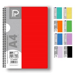 Caiet A4 cu spira, 100 file, coperta plastic PP500, hartie 70 g/mp, Paperland Premium