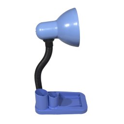 Lampa de birou albastra cu suport accesorii de birou , pentru becuri E27 Led si economice , cu brat reglabil