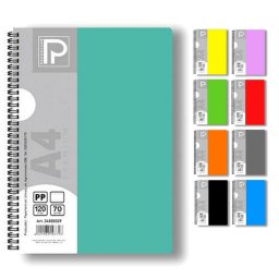 Caiet A4 cu spira, 120 file, coperta plastic PP500, hartie 70 g/mp, Paperland Premium