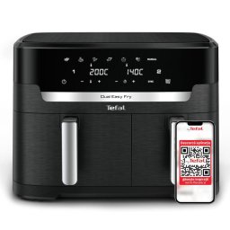 Friteuza Friteuză cu aer cald dublă Tefal Dual Easy Fry XXL EY9428E0, 2700W, capacitate 11 L - Air fryer cu 7 programe automate, vase detașabile antiaderente, display LCD, temperatură reglabilă 40-220°C, negru