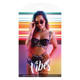 Set Lenjerie Fantasy Lingerie Not Your Bitch Sutien Cage si Chilot Decupat din Dantela, negru