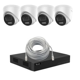Kit supraveghere IP Hilook, lentila 2.8mm, PoE, Iluminare duala 30m, Microfon si difuzor, NVR POE 4 canale, 4 porturi, Patchcord cablu UTP CAT5