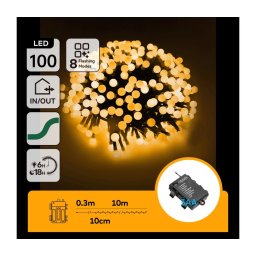 Aigostar - Ghirlandă LED de exterior pentru Crăciun 100xLED/8 funcții 3xAA 10,3m IP44 alb cald