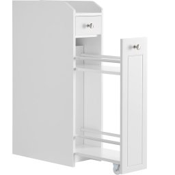 Dulap baie ingust VASAGLE cu sertar, roti si rafturi, 40x18x70 cm, alb