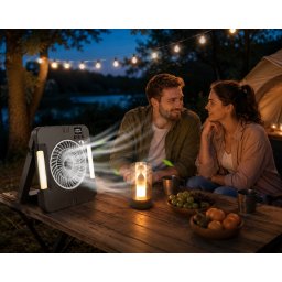 Ventilator portabil solar BL-G450 cu panou solar pliabil 10W, 4 viteze, lumina alba si lumina anti-tantari, afisaj digital, USB Type-C, Power Bank, 4 acumulatori, pastila anti-tantari inclusa