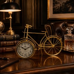 Ceas de Masa Decorativ Bicicleta Aurie , Stil Vintage, 30 x 25 cm