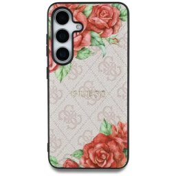 Husa Guess 4G Flowers Print Metal Classic Logo MagSafe Samsung Galaxy S25 Roz