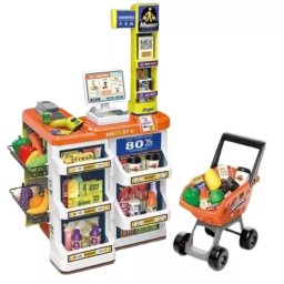 Set de joacă supermarket cu cărucior de cumpărături - 60 piese