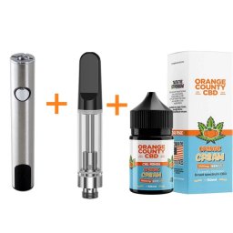 Set Baterie Vaporizator Pen Black Leaf USB-C LED + Cartus 510 pod CCELL + E-Liquid CBD 1500mg Orange Cream Orange County Cali 50ml