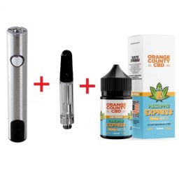 Set Baterie Vaporizator Pen BL silver USB-C LED + Cartus 510 pod + E-Liquid CBD 1500mg Pineapple Express Orange County Cali 50ml