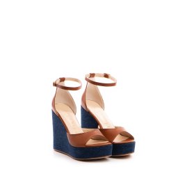 Platforme Stella piele naturala camel si denim