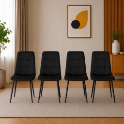 Set 4 scaune bucatarie/living, Artool, Kara, catifea neagra, picioare metal negru, 44.5x50.5x87 cm