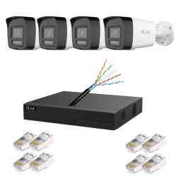 Kit supraveghere IP HiLook cu 4 camere 6MP PoE, audio, alarma si NVR 4 canale