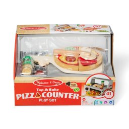 Set de joaca Melissa & Doug, Masa de facut pizza din lemn, 41 piese, 34.04x22.10x19.56cm, Multicolor