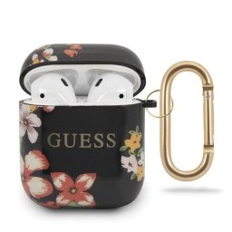 Guess Husa Flower Collection Airpods Generation 1/2 Negru (cu breloc)