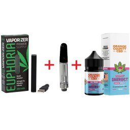Euphoria Set baterie Vaporizator + Cartus 510 + E-Liquid CBD 1500mg Sunset Sherbet Orange County Cali 50ml