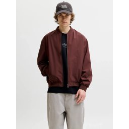 Jack & Jones, Jacheta bomber, barbati, cu buzunare oblice fara fermoar, Visiniu (SELECTATI MARIMEA: S)
