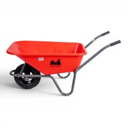 Roaba pentru gradina si constructii, Evotools Tip N, cuva plastic 90 L, roata pneumatica 3.50-8 cu janta metalica, cadru metalic, rosie,