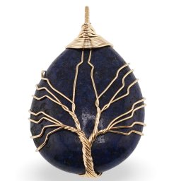 Pandantiv Lapis lazuli lacrima cu sarma aurie model pom, 50mm