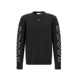 OFF-WHITE Pulover Diag Arrow Fuzzy Knit 44MHE087F26K001010 010 antracite