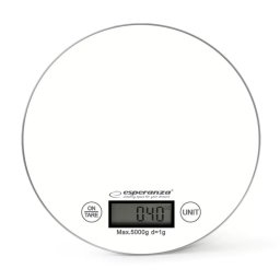 Cântar de bucătărie Esperanza EKS003KW, funcție TARE, afișaj LCD, 5 kg, alb