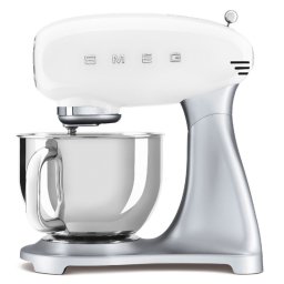 Mixer planetar Smeg SMF04WHEU, 800 W, 4,8 l, 10 viteze, funcție de pornire treptată, picioare antiderapante, alb/inoxidabil