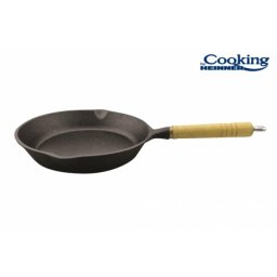 Tigaie fonta pura, 23x4 cm, maner lemn, Heinner, negru / DCN69908