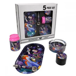 Diamond Leaf Graffiti Set 5 in 1 Grinder metalic Pipa Tava Scrumiera Recipent