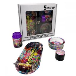 Diamond Leaf Puff Puff Pass Set 5 in 1 Grinder metalic Pipa Tava Scrumiera Recipent