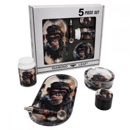 Diamond Leaf Farm Set 5 in 1 Grinder metalic Pipa Tava Scrumiera Recipent