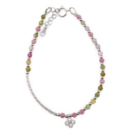 Bratara Turmalina multicolora si charm trifoi cu Argint 925