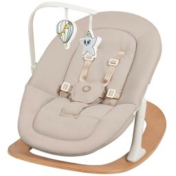 Balansoar, lionelo, celia, manual, cu 2 pozitii de inclinare, cu centuri de siguranta in 5 puncte, bara cu jucarii inclusa, baza din lemn de fag, husa detasabila si lavabila, pana la 9 kg, bej