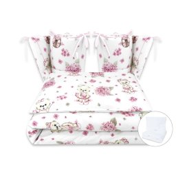 Lenjerie patut cu 6 piese, miminu, pentru patut 120x60 cm, cu volanase, cu pilota si perna, cu doua aparatori laterale, din bumbac certificat oeko tex standard 100, design, pink ballerina