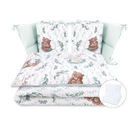 Lenjerie patut cu 6 piese, miminu, pentru patut 120x60 cm, cu pilota si perna, cu doua aparatori laterale, din bumbac certificat oeko tex standard 100, lulu natural