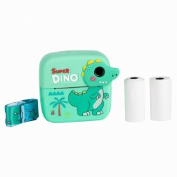 Aparat foto copii cu printare instant, free2play, camere duale fata-spate, cadre distractive, cu 6 filtre, dino
