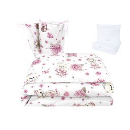 Lenjerie patut cu 5 piese, miminu, pentru patut 120x60 cm, cu volanase, cu pilota si perna, din bumbac certificat oeko tex standard 100, design, pink ballerina