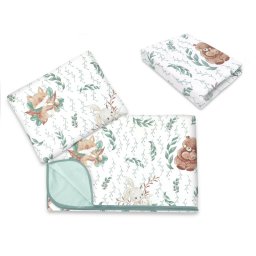 Lenjerie patut cu 3 piese, miminu, cu cearceaf 120x60 cm, din bumbac certificat oeko tex standard 100, cu paturica si pernuta, lulu natural