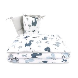 Lenjerie patut cu 3 piese, miminu, pentru patut 120x60 cm, cu protectie laterala, din bumbac certificat oeko tex standard 100, dino granat