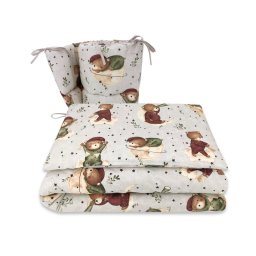 Lenjerie patut cu 3 piese, miminu, pentru patut 120x60 cm, cu protectie laterala, din bumbac certificat oeko tex standard 100, teddy bear on moon