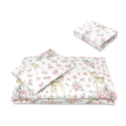 Lenjerie patut cu 3 piese, miminu, cu cearceaf 120x60 cm, pilota, pernuta, din bumbac certificat oeko tex standard 100, sweet deer pink