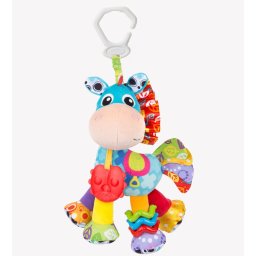 Jucarie, playgro, pentru carucior, scoica auto si patut, cu jucarie de dentitie, cu sunete, activity friend clip clop, 39 cm